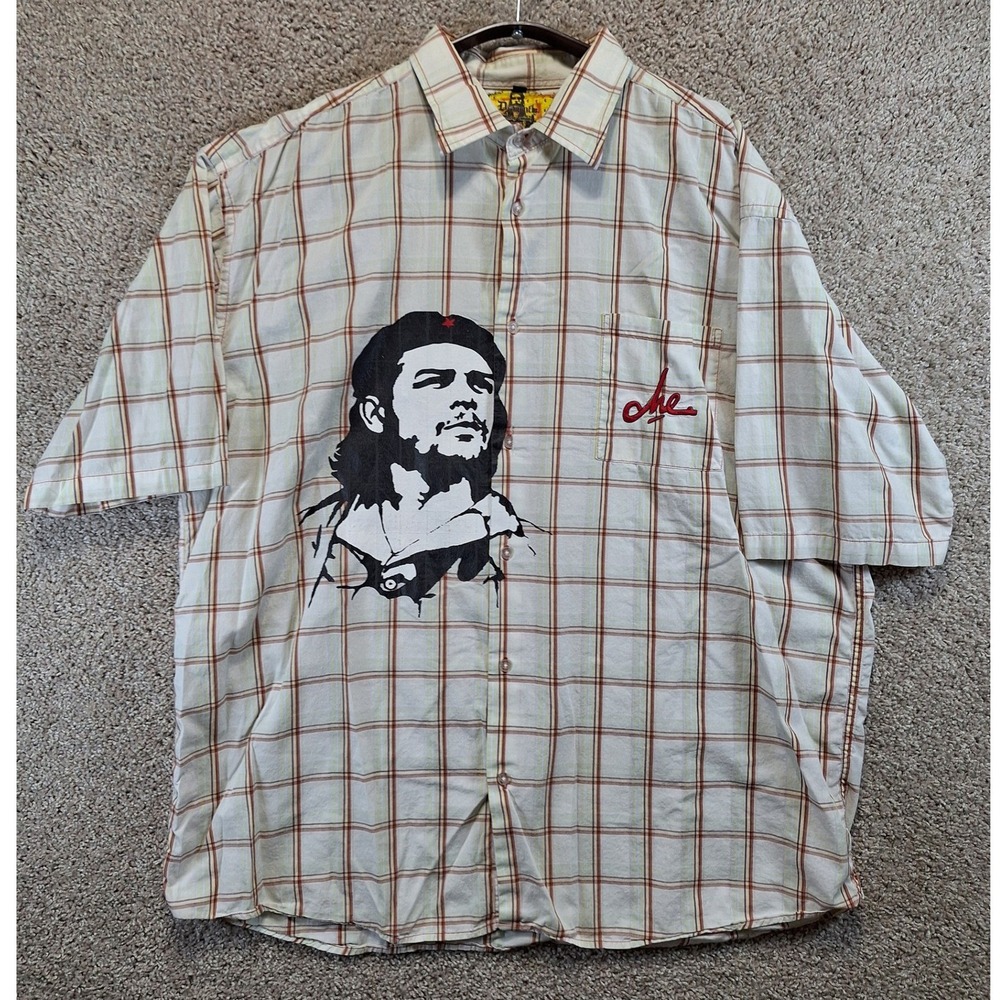 Dragonfly Button Up Mens 3XL Multicolor Che Guevara Graphic Plaid Streetwear Y2K